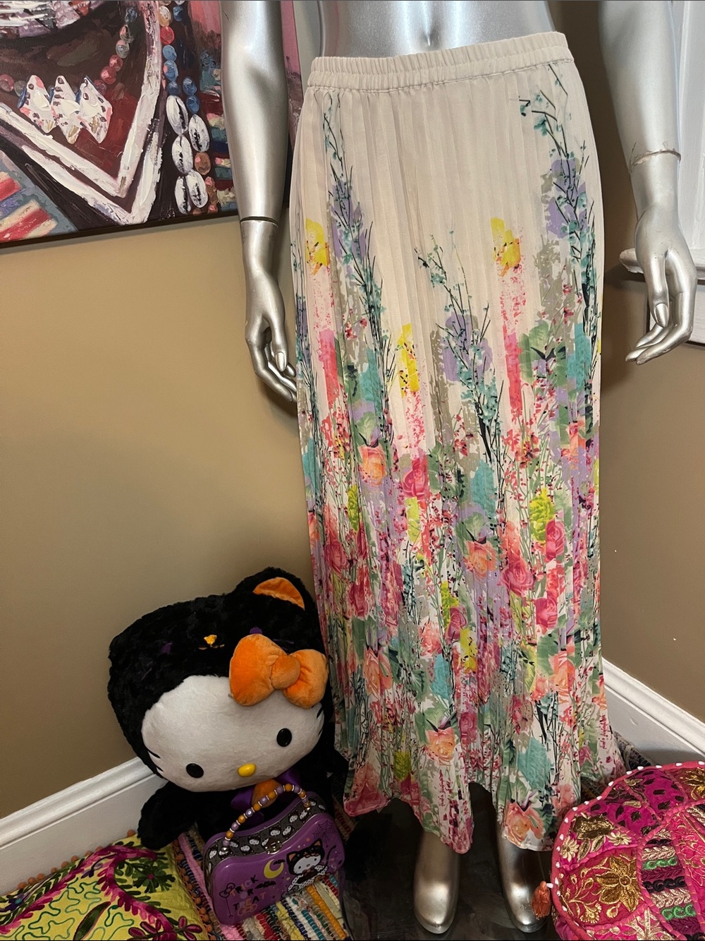 Lucky & Coco Floral Pleated Maxi Skirt dress colorful Multicolor Floral Print